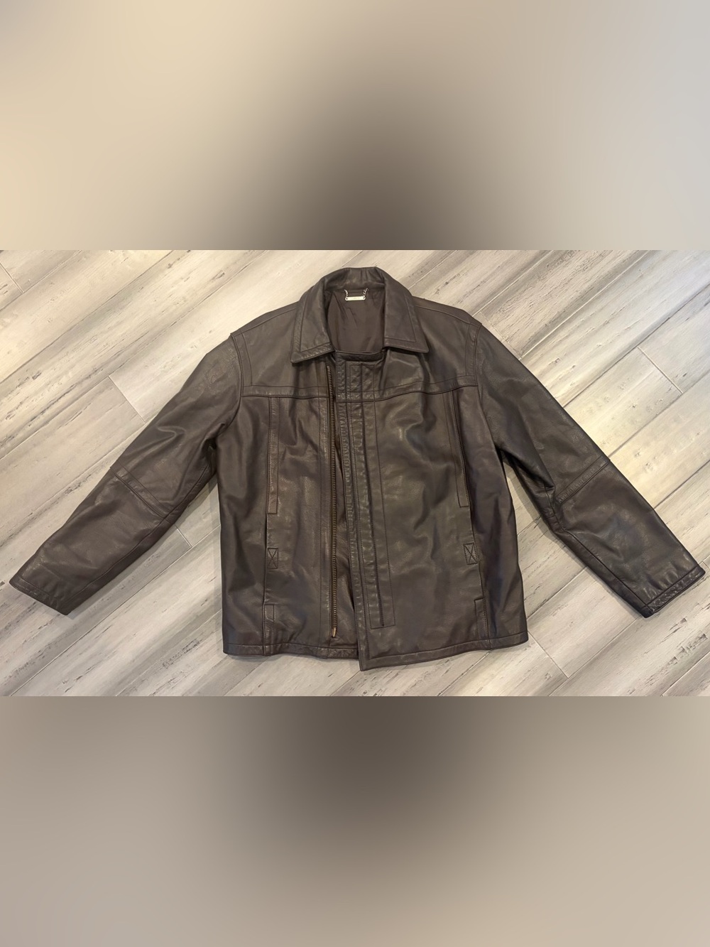 Men's Brown Premium Genuine 100% Cow Leather Jacket - Classic Zip Front